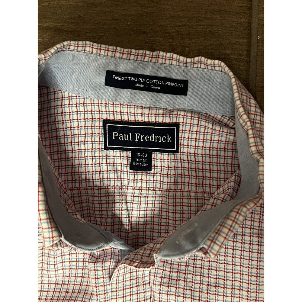 Paul Frederick Dress Shirt Men's 16-33 Red/Blue Button-up Finest two ply cotton - Picture 4 of 5